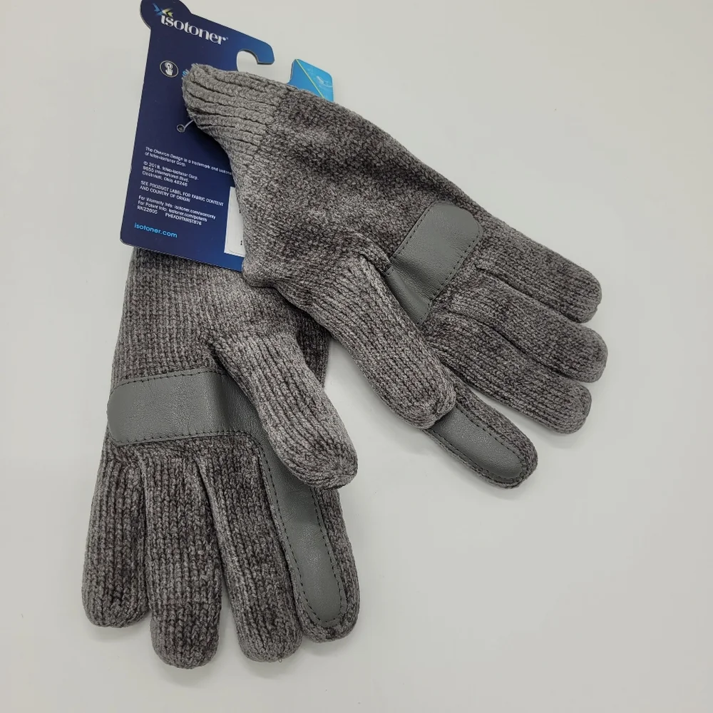 Isotoner Gloves Chrome Gray Chenille Knit Smart Touch Tech Women's One Size NEW